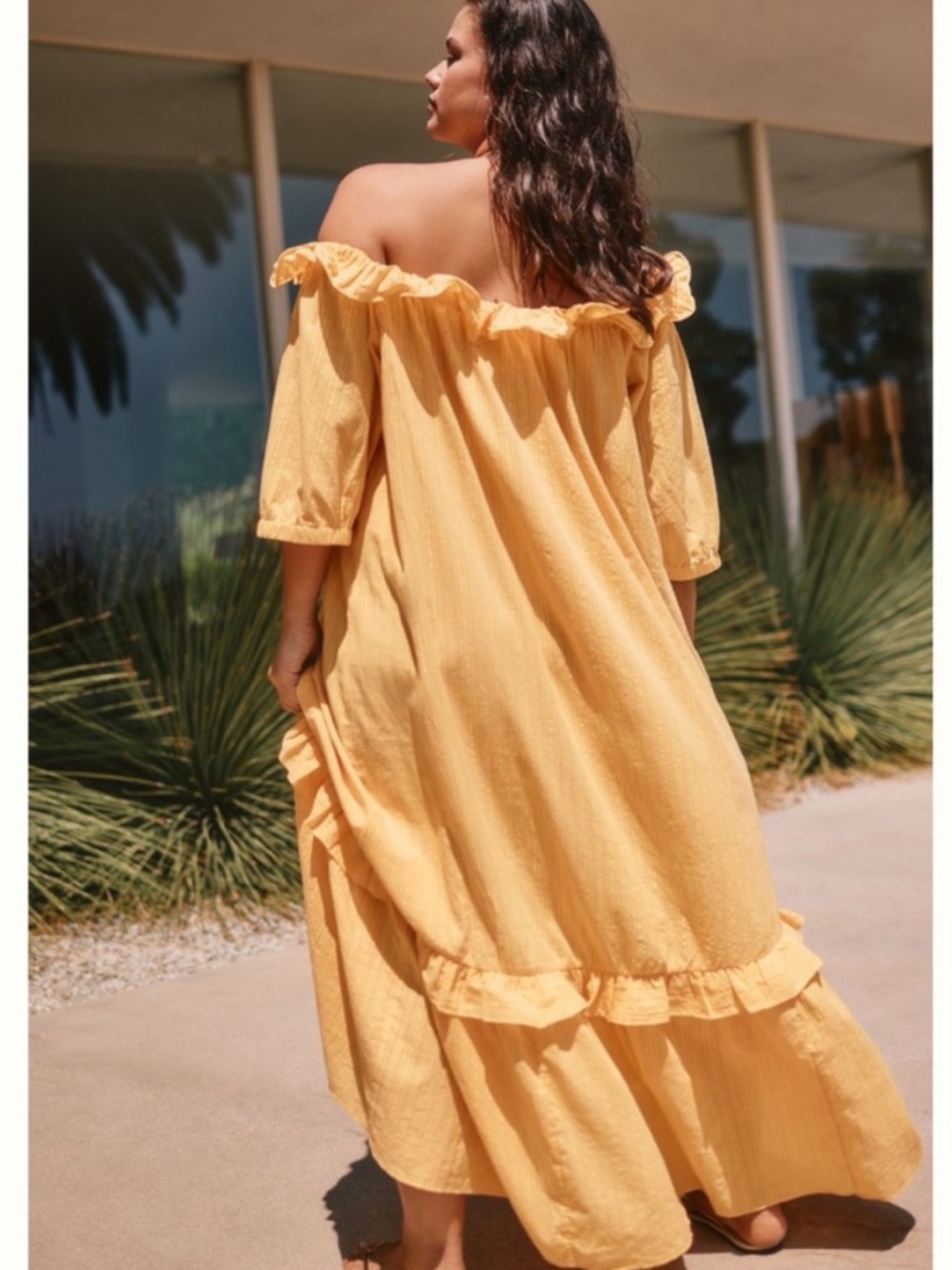 Anthropologie Ruffle Off-The-Shoulder Button  Gauze Beach Cover Up Dress, S - Picture 3 of 12